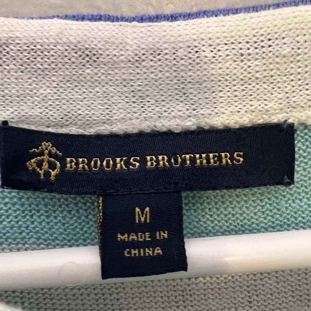 Brook Brothers Women's Linen Knit Blue White Black Striped Sweater Sz M